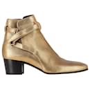 Saint Laurent Wyatt 40 Jodhpur Ankle Boots in Gold Leather 