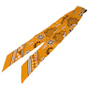 Hermès Orange Les Leopards Bandana Silk Twilly Scarf