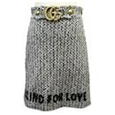 GUCCI TWEED WOOL SKIRT BLIND FOR LOVE 38 M GG LOGO BLACK WHITE - Gucci