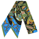 Hermès Green Folklore Silk Twilly Scarf