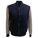 Mr. P. Melton Bomber Jacket in Navy Blue Wool and Leather - Autre Marque