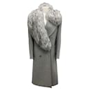 Michael Kors Collection Grey Banker Melange Wool Melton and Faux Fur Double Breasted Coat - Autre Marque