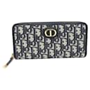 Dior Canvas Calf Round Zip Long Wallet Navy Beige