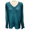 Avant Toi Teal Distressed Knit Pullover Sweater - Autre Marque