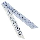 Hermès Blue Do Re Boucles Broderie Anglaise Embroidered Silk Twilly Scarf