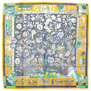 Hermès Carré 90 "Fantaisies Indiennes" Silk handkerchief in Navy Blue x Yellow