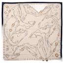 Hermès Carré Géant "Malines Chevaux Déchène" Cashmere & Silk handkerchief in Beige x Navy Blue