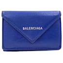 Balenciaga Leather Mini Trifold Wallet Blue