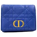Dior Caro Trifold Leather Wallet Blue