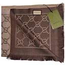 Cachecol reversível Gucci GG em jacquard de lã - Bege / Marrom - NOVO