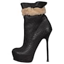 Saint Laurent Brown Leather Fur Trim Ankle Boots - 38.5