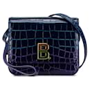 Balenciaga B Logo Crocodile Embossed Shoulder Bag