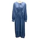 Lee Mathews Blue Tie Detail Long Sleeved Maxi Dress - Autre Marque