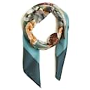 Hermès 1997 Square Scarf 90 Linares Gibiers Spruce Blue Silk Twill Scarf