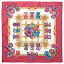 Hermès Carré 90 "LES RUBANS DU CHEVAL" Silk handkerchief in Burgundy