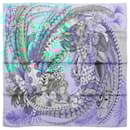 Hermès Carré 90 "PLUMES EN FETE" 100% Silk Scarf in Blue