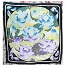 Hermès square model 'Lotus' blue glass yellow with box