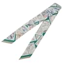 Hermès White Le Philateliste du Faubourg Silk Twilly Scarf