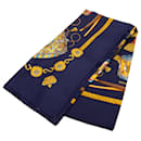 Hermès Blue Les Tambours Silk Scarf 90