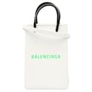 Balenciaga White Mini Calfskin Logo Shopping Phone Holder