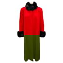 Fleurette Red / Black Fur Trimmed Mid Length Lambswool Coat - Autre Marque