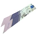 Hermès Blue Les Voitures a Transformation Silk Twilly Scarf