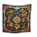 RARE FOULARD HERMES LES GIROUETTES CARRE 90 CM EN SOIE BLEUE SILK SCARF - Hermès