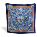 NEUF RARE FOULARD HERMES TURANDOT NATSUNO HIDAKA SOIE BLEUE CARRE 90 SILK SCARF - Hermès