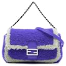 Sac Baguette en shearling bicolore bleu Fendi