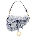 Dior Blue Canvas Embroidered Toile de Jouy Saddle Bag