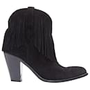 SAINT LAURENT Curtis 80 black suede fringe cuban heel western boots EU39.5 - Saint Laurent