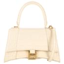  Balenciaga Small Hourglass Croc-Embossed Top Handle Bag in White Leather