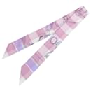 Hermès Pink Mors et Gourmettes Vichy Silk Twilly Scarf
