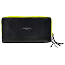 Balenciaga Leather Long Wallet Black Yellow