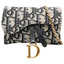 Dior Blue Nano Oblique Canvas Saddle Chain Pouch
