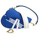 Dior Blue Perforated Oblique Embossed Calfskin Saddle Bag
