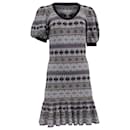  Alexander Mcqueen Knitted Pattern Puffed-Sleeve Mini Dress in Multicolor Silk