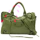 Balenciaga Red Lambskin Motocross Classic City Satchel