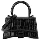 BALENCIAGA - Hourglass XS Shoulder Bag in Black Crocodile-Embossed Leather - Balenciaga