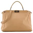 FENDI - Peekaboo Fendi Vintage Beige Grained Leather Handbag