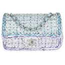 Chanel Blue White Quilted Metallic Tweed Braided Mini Rectangular Flap Bag