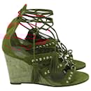 Aquazzura Tassel Accents Wedge Sandals in Brown Suede