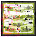 Hermès Carré 90 "Carriage and Hat" Silk handkerchief in Black x Orange