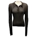 Officine Generale Dark Coffee Jana Ribbed Shiny Viscose Polo Top - Autre Marque