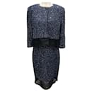 St. John Navy Sequined Metallic Knit Jacket and Dress Suit Set - Autre Marque
