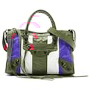 Balenciaga Red Small Lambskin Motocross Classic Striped City Satchel