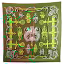 VINTAGE FOULARD HERMES FERRONNERIE LATHAM CARRE 90 SOIE MARRON SILK SCARF - Hermès