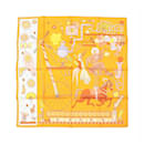 Hermès Carré 90 "Tea for Two" Silk handkerchief in Orange