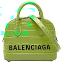 Balenciaga Green Croc Embossed Calfskin Ville Top Handle Bag XXS