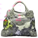 Balenciaga Pink Lambskin and Satin Floral Print Motocross Giant 21 Brief Satchel